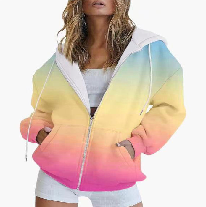Damen Oversized Kapuzenjacke mit Farbverlauf und praktischen Taschen Drune
