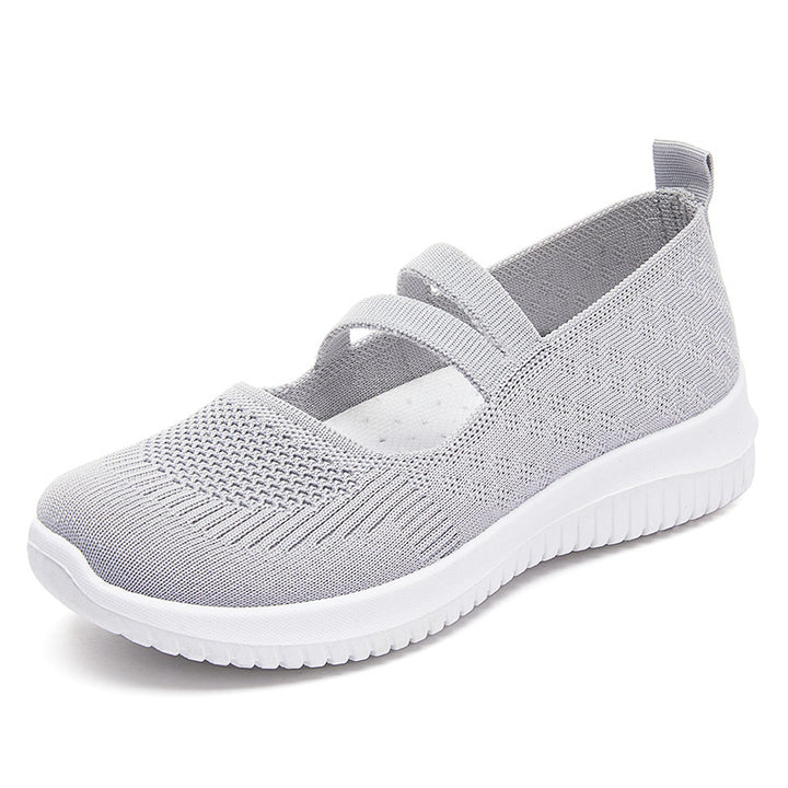 Damen nan gestrickter Slip-On Mary-Jane-Sneaker mit elastischen Riemen, gepolstertem Komfortfußbett und flexibler EVA-Laufsohle Drune