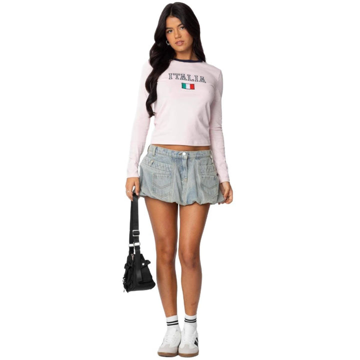 Damen Langarmshirt mit grafischem Print und schmalem Schnitt Drune