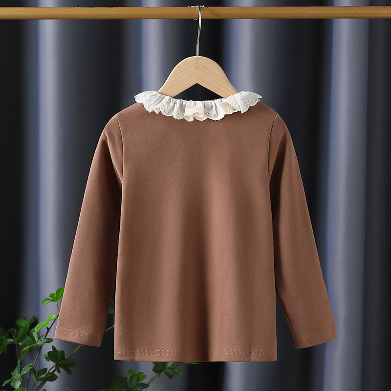 Mädchen Langarmshirt mit Rüschenkragen und charmantem Applikationsdetail Drune