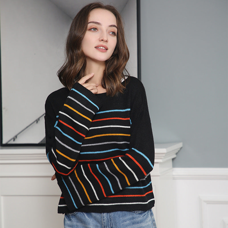 Damen Oversized Streifenpullover aus weichem Material mit weitem Schnitt Drune