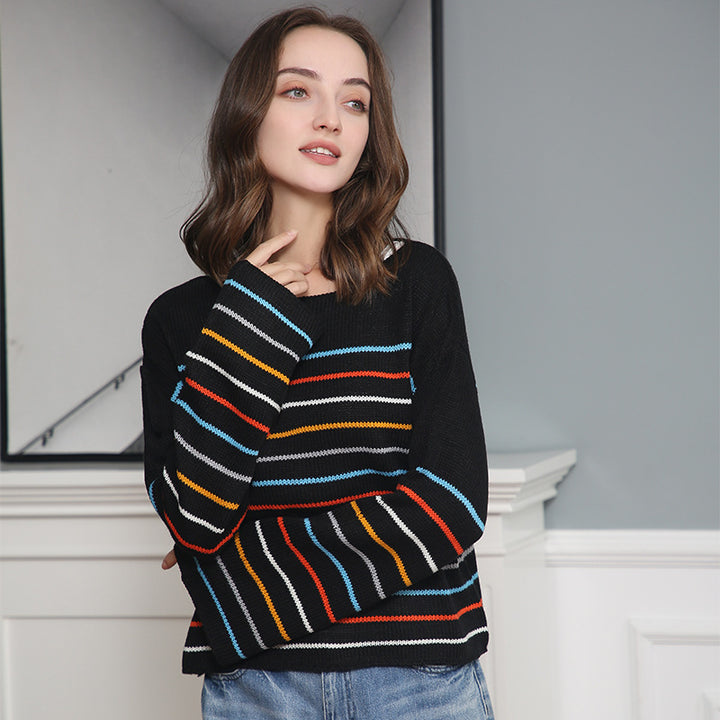 Damen Oversized Streifenpullover aus weichem Material mit weitem Schnitt Drune