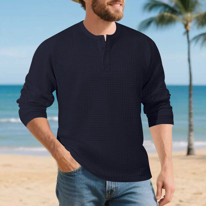Herren Elegantes Langarmshirt mit Knopfleiste und strukturiertem Stoff Drune