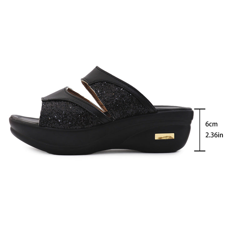 Damen modische Plateau-Sandalen mit Glitter und elastischen Riemen Drune