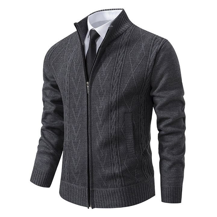 Herren nan gehobene Strickjacke mit erhabenem Zopfmuster und durchgehendem Reißverschluss Drune