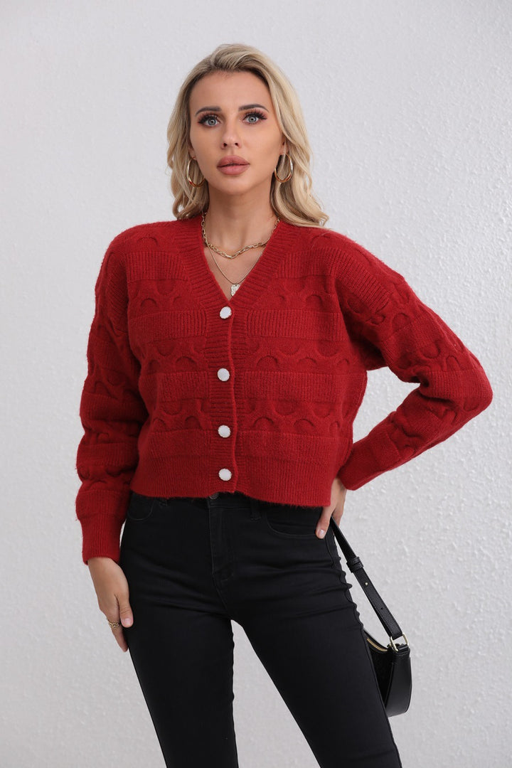 Damen Strickjacke mit strukturiertem Muster und modischen Knöpfen Drune