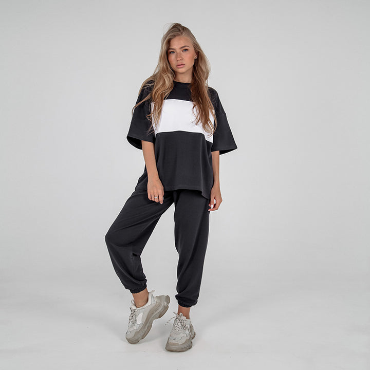 Damen modisches Loungewear-Set mit oversized Oberteil und elastischer Hose Drune