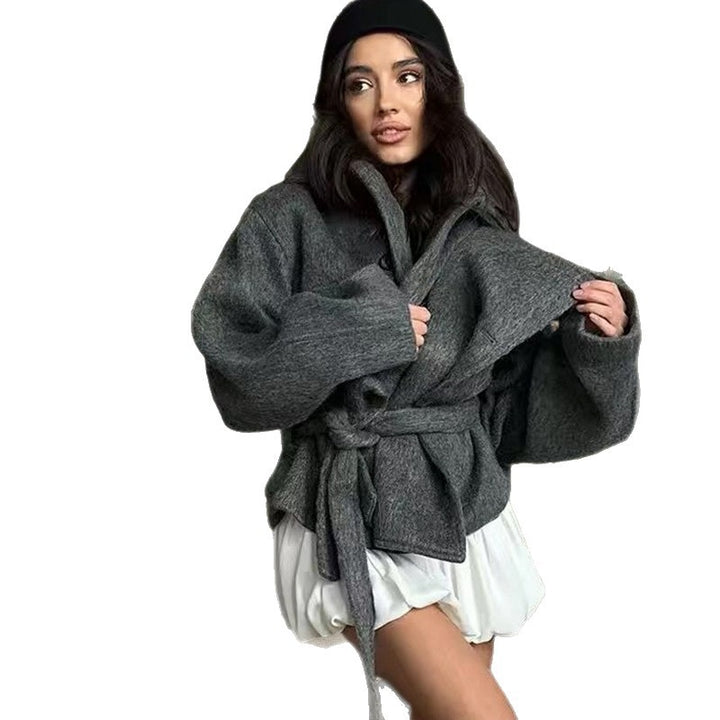 Damen Oversized Wollmantel mit Gürtel Drune