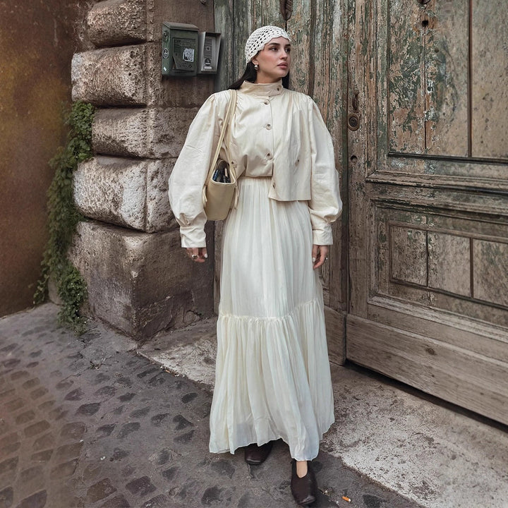 Damen modische kurze Jacke mit voluminösen Ärmeln Drune