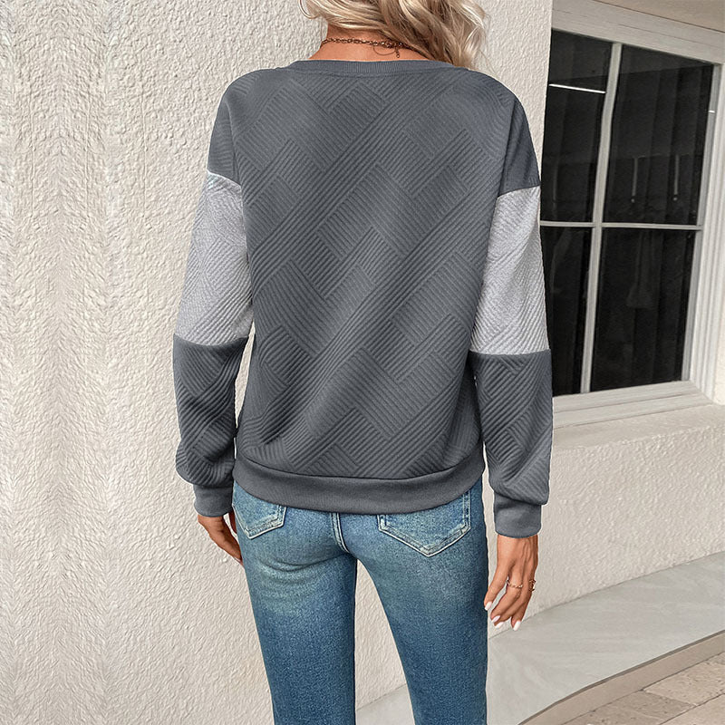 Damen Sweatshirt mit geometrischem Patchwork-Design Drune
