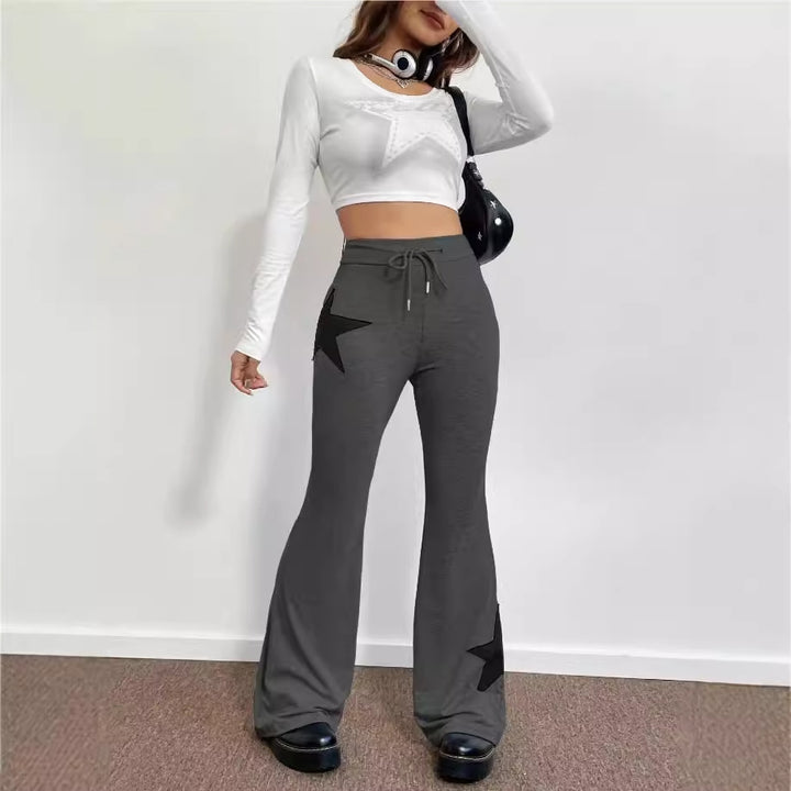 Damen lässige Sweatpants mit weitem Bein und Sternenmotiv Drune