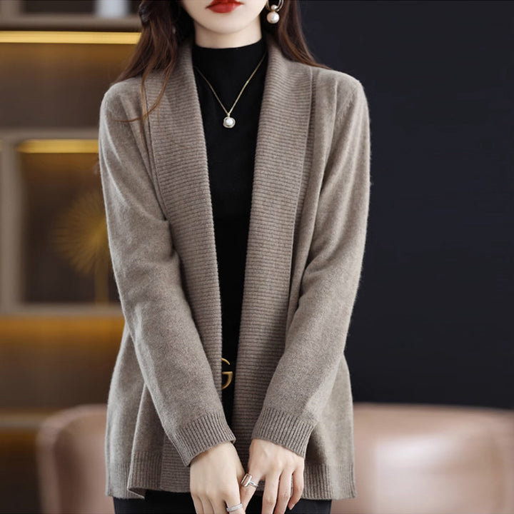 Damen Strickjacke mit eleganten Rippenstrukturen und offenem Schnitt Drune