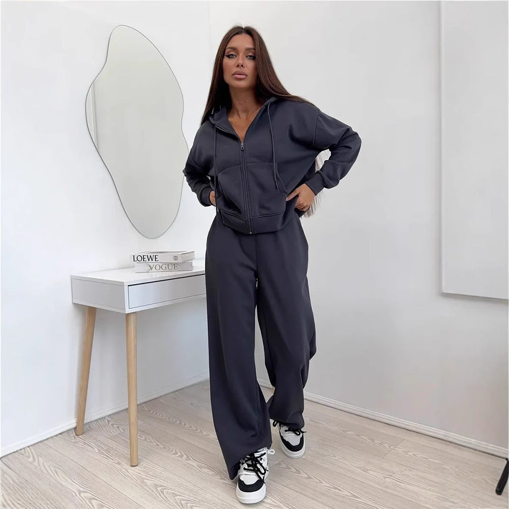 Damen nan weite Highwaist-Loungehose aus Sweatstoff mit Kordelzug und Eingrifftaschen Drune