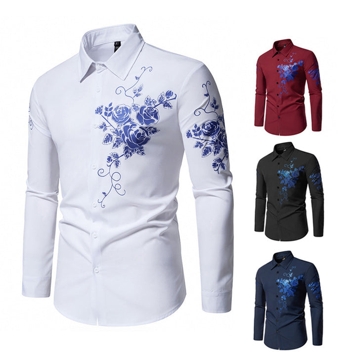 Herren Langarmhemd mit floralem Stickdesign Drune