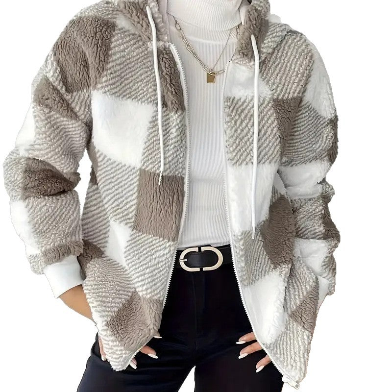 Damen Kuschelige Kapuzenjacke im Karodesign Drune