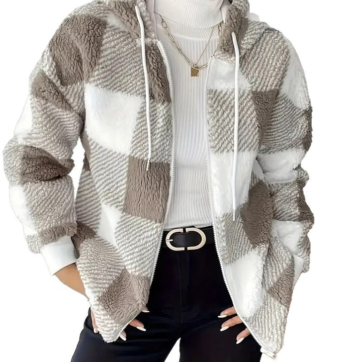 Damen Kuschelige Kapuzenjacke im Karodesign Drune