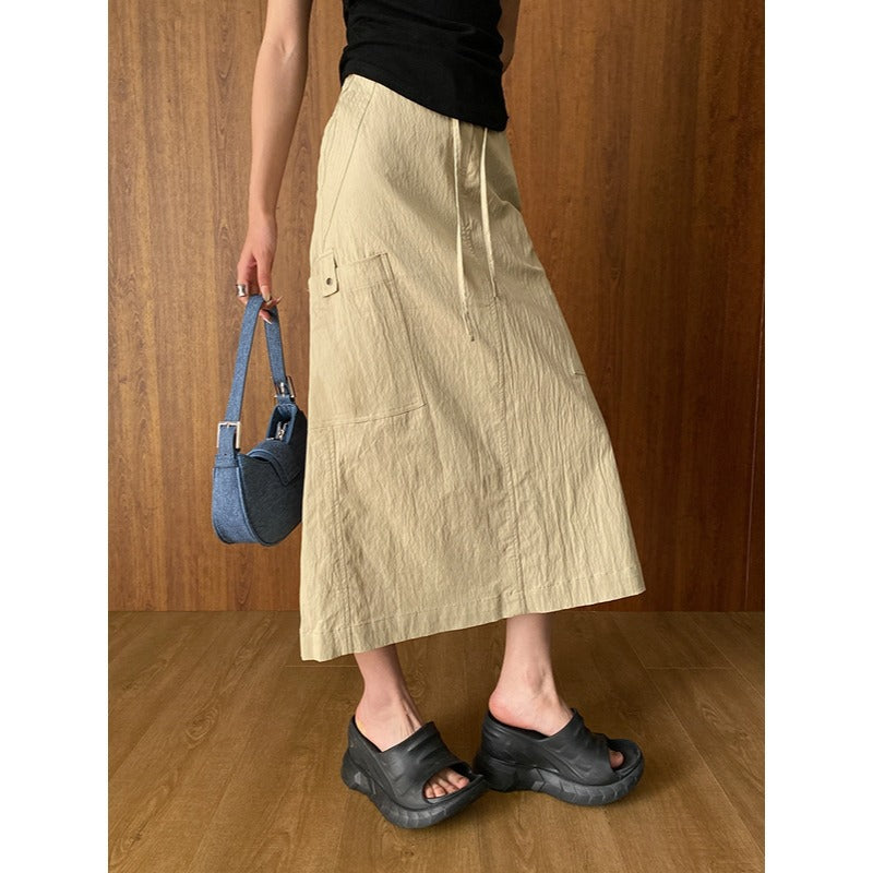 Damen vielseitiges Maxirock mit praktischen Taschen und elastischem Bund Drune