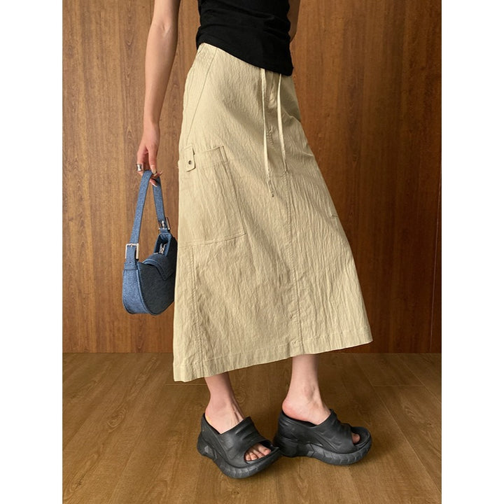 Damen vielseitiges Maxirock mit praktischen Taschen und elastischem Bund Drune