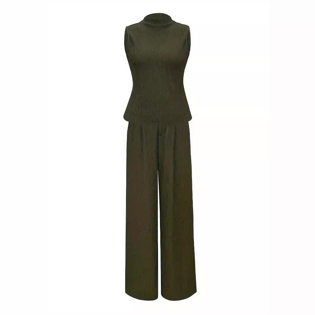 Damen eleganter Jumpsuit mit Rippstruktur und hochgeschlossenem Kragen Drune