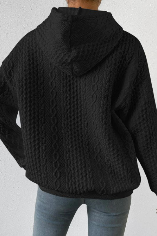 Drune Jacquard Kapuze Schnürung langärmliges lockeres Sweatshirt