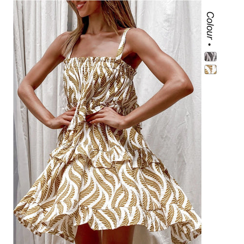 Damen Luftiges Strandkleid mit voluminösem Rock und Rüschendetails Drune