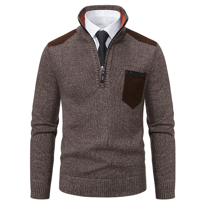 Herren eleganter Pullover mit halbhohem Kragen und feinen Kontrastdetails Drune