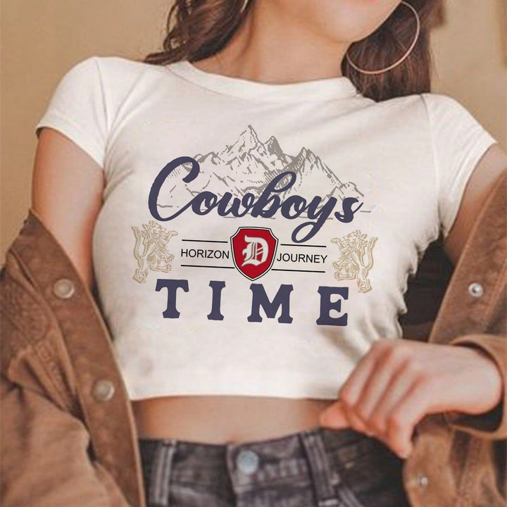 Damen Crop-Top mit kreativem Cowboy-Motiv und lässigem Schnitt Drune