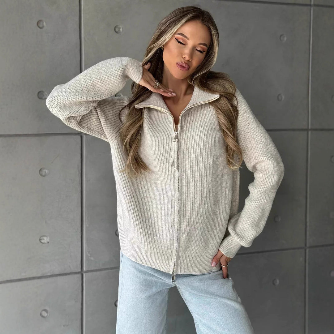 Damen Pullover mit hochschließendem Reißverschluss und strukturiertem Maschenmuster Drune