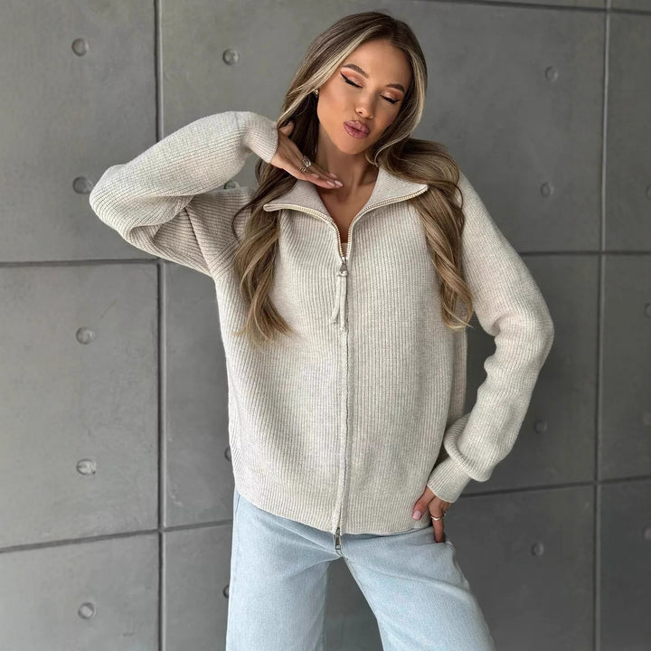 Damen Pullover mit hochschließendem Reißverschluss und strukturiertem Maschenmuster Drune