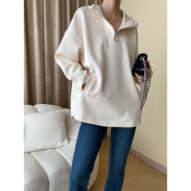 Damen lässiger Pulli mit hohem Kragen und Reißverschluss Drune