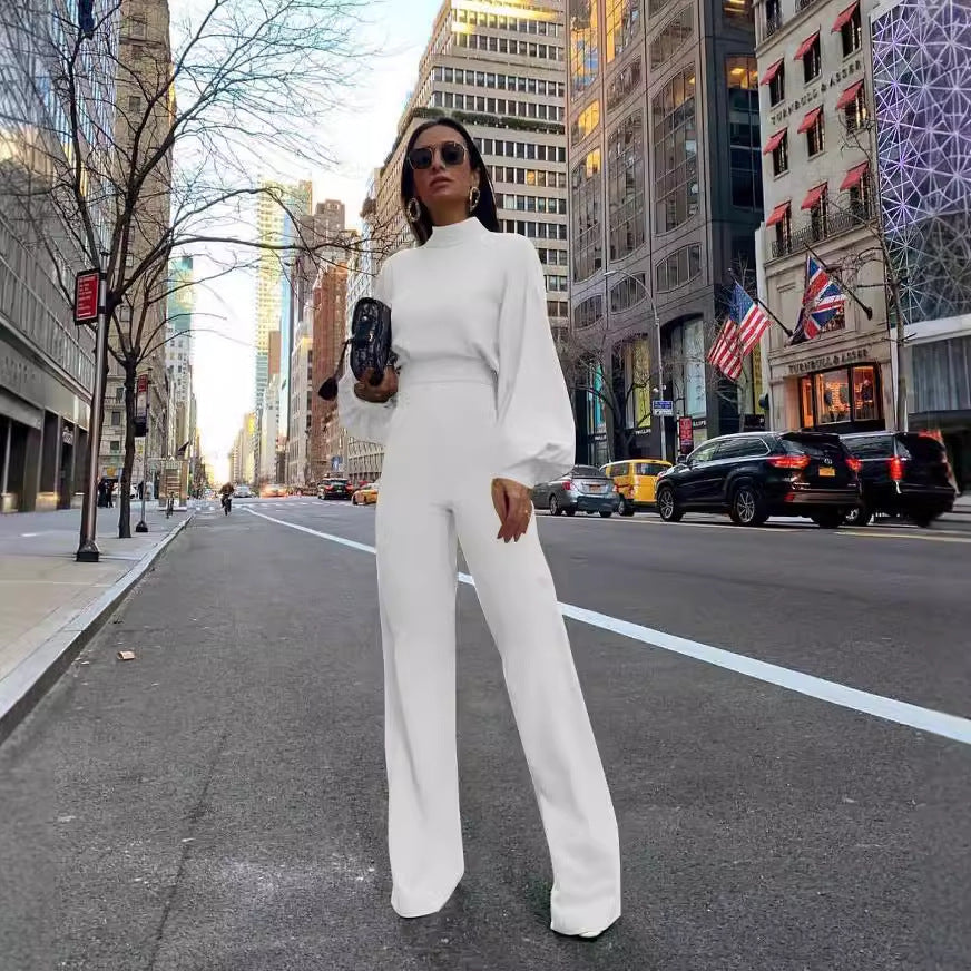 Damen Eleganter Jumpsuit mit weiten Ärmeln und hohem Kragen Drune