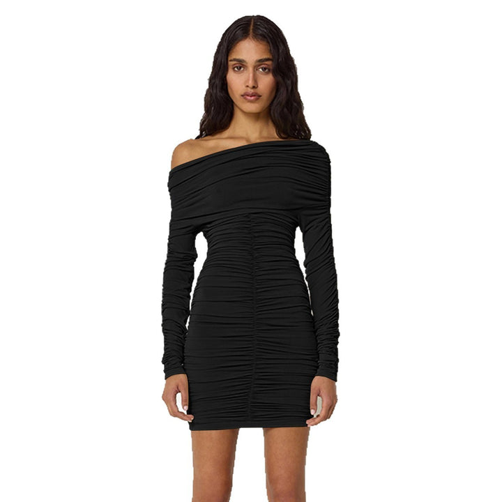 Damen Figurbetontes Off-Shoulder Kleid mit Raffung und langen Ärmeln Drune