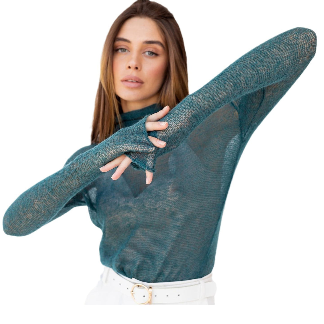 Damen Eleganter Strickpullover mit V-Ausschnitt und hohem Kragen Drune
