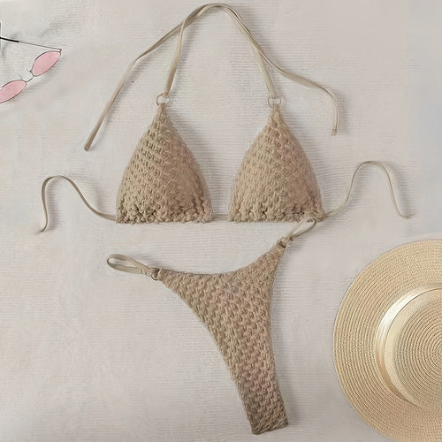 Damen Triangel-Bikini mit geflochtenem Design und verstellbaren Trägern Drune