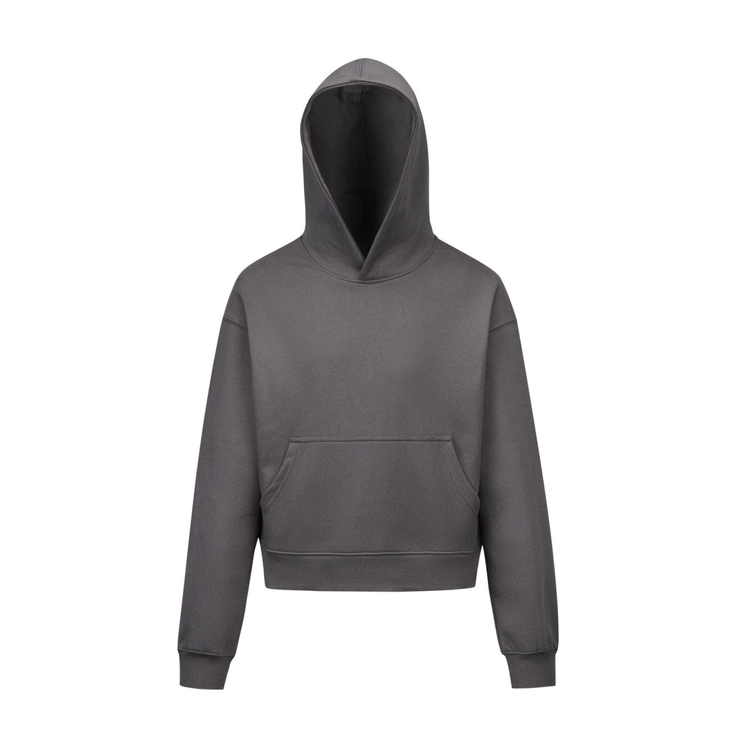 Damen nan kurzgeschnittener Boxy-Kapuzenpullover mit Kängurutasche und geripptem Komfortbund Drune