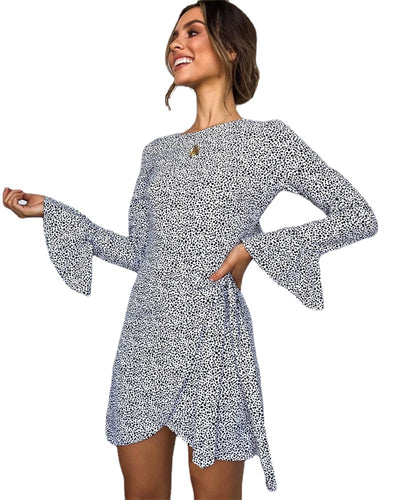 Damen Wickelkleid mit weit geschnittenen Ärmeln und Punktmuster Drune