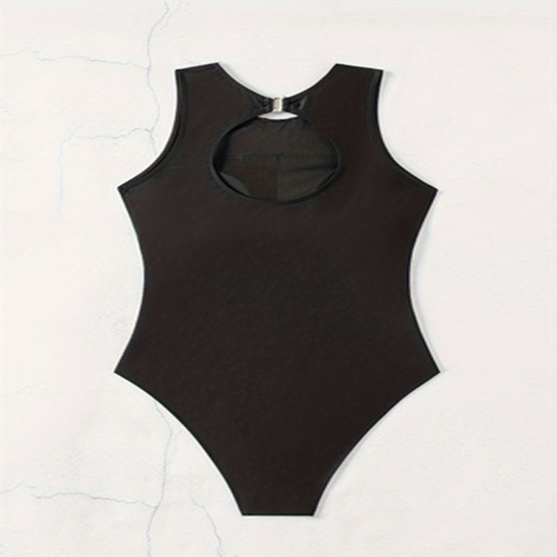 Damen Einteiler Badeanzug mit sportlichem Reißverschluss und trendigem grafischen Design Drune