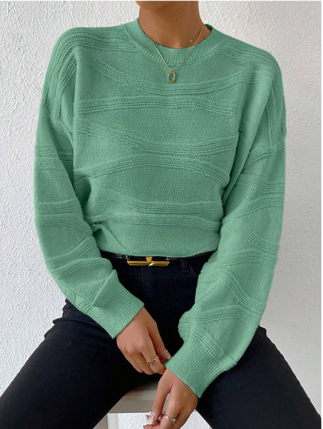 Damen extravagantes Strickoberteil mit modischem Wellenmuster Drune
