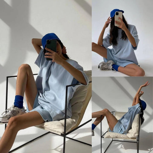 Damen lässiges Kurzarm-Set aus atmungsaktivem Material Drune