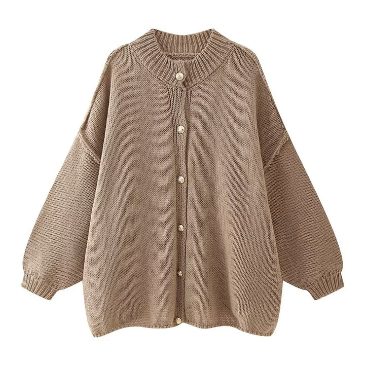 Damen lässige Strickjacke mit Knopfverschluss und oversized Passform Drune