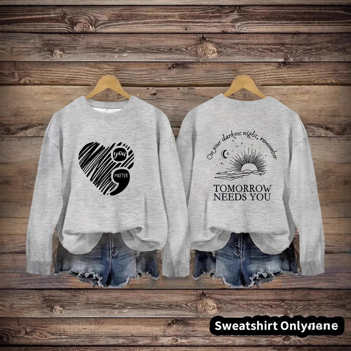 Damen Sweatshirt mit inspirierendem Aufdruck und grossem Herzmotiv Drune