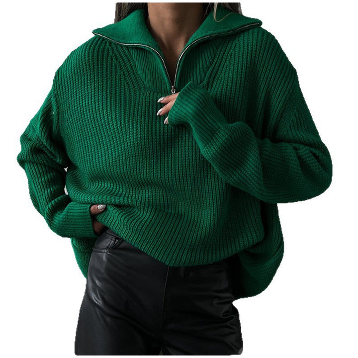 Damen Hochwertiger Pullover mit modernem Kragen und Reißverschluss Drune