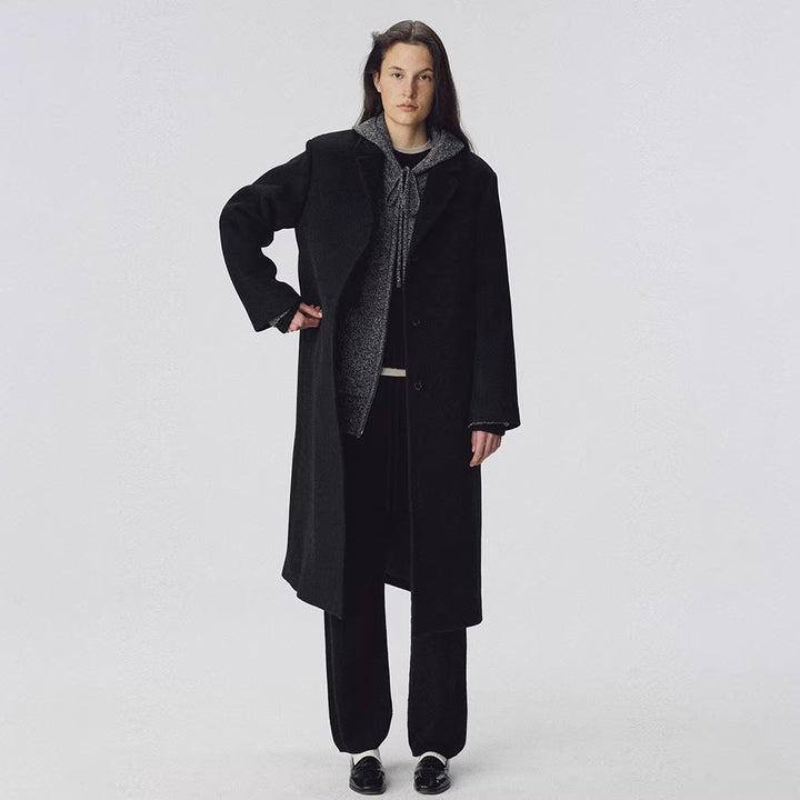 Damen eleganter, langer Mantel mit schickem Revers und aufgesetzten Taschen Drune