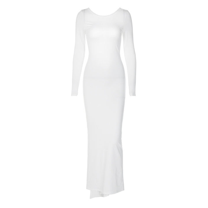 Damen Elegantes figurbetontes Maxikleid mit langen Ärmeln und Rundhalsausschnitt Drune
