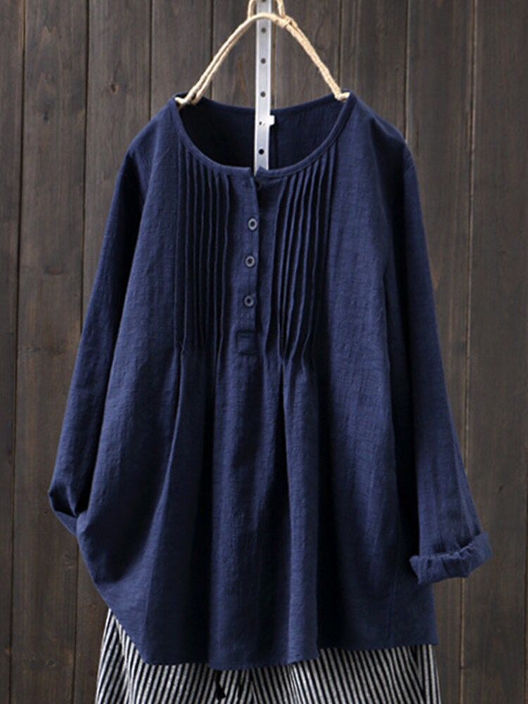 Damen Bluse mit Falten und Knopfleiste Drune