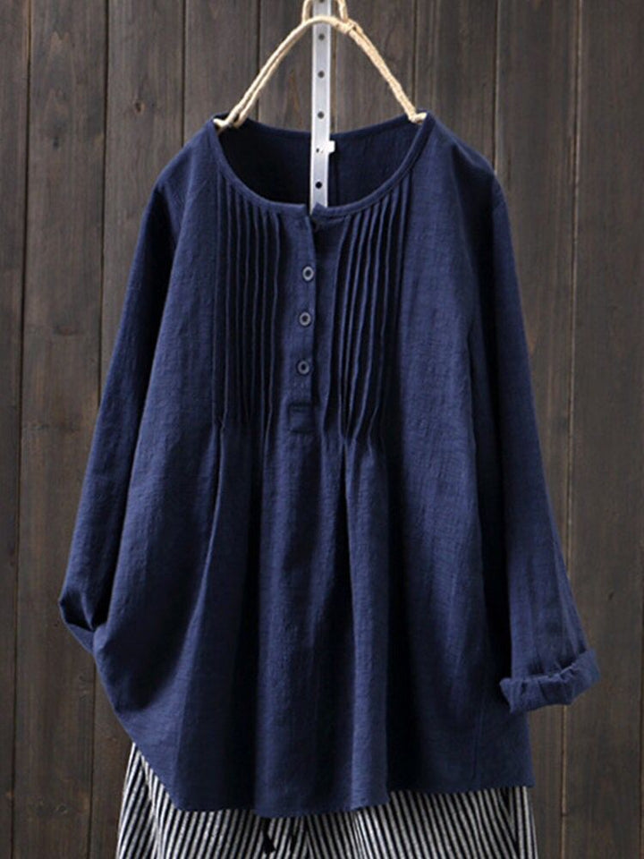 Damen Bluse mit Falten und Knopfleiste Drune
