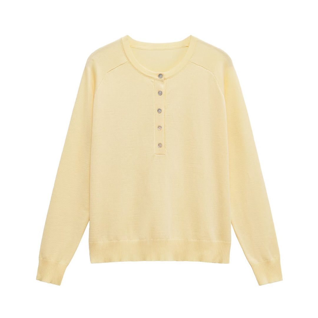 Damen lässiger Langarm-Henley-Pullover Drune
