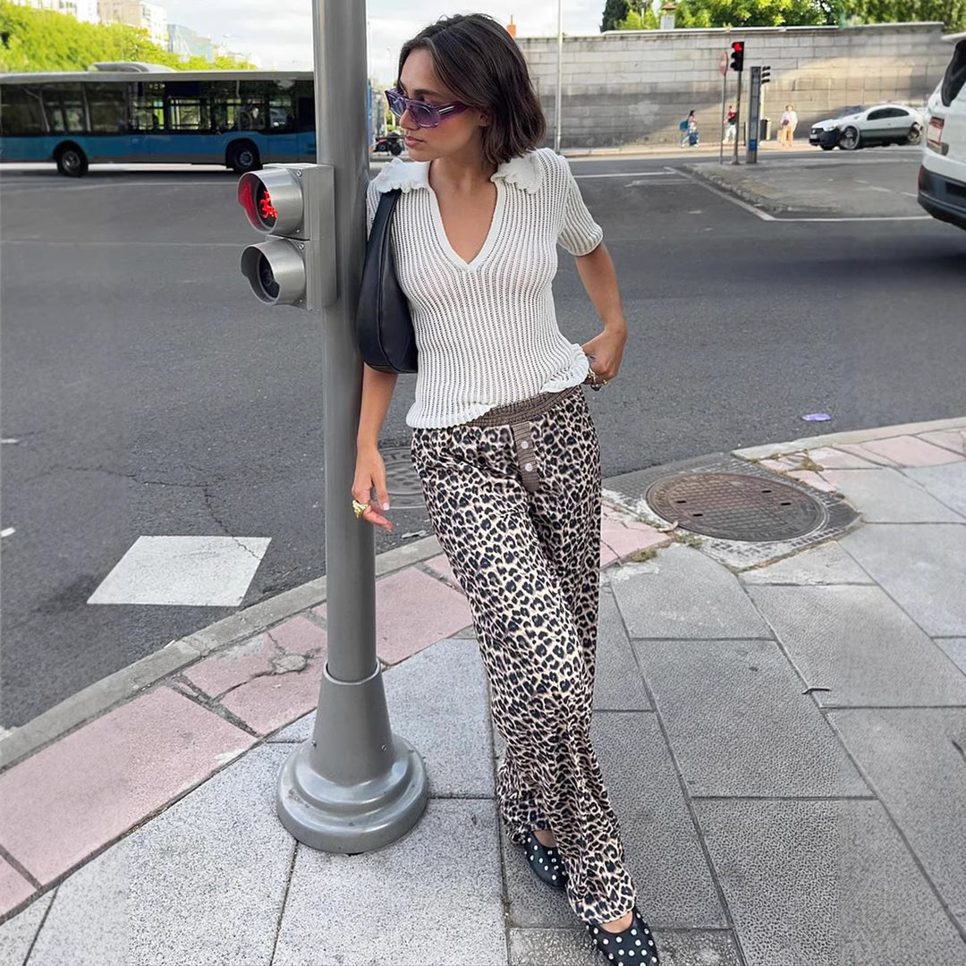 Damen Modische Leoparden-Hose mit elastischem Bund Drune