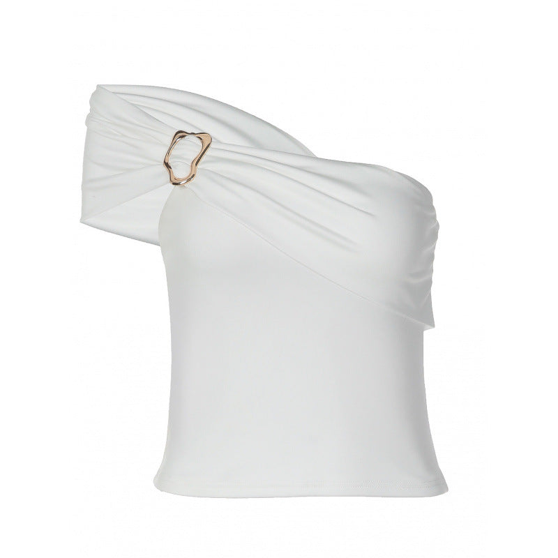 Damen Off-Shoulder Top mit dekorativem Schnallen-Detail Drune