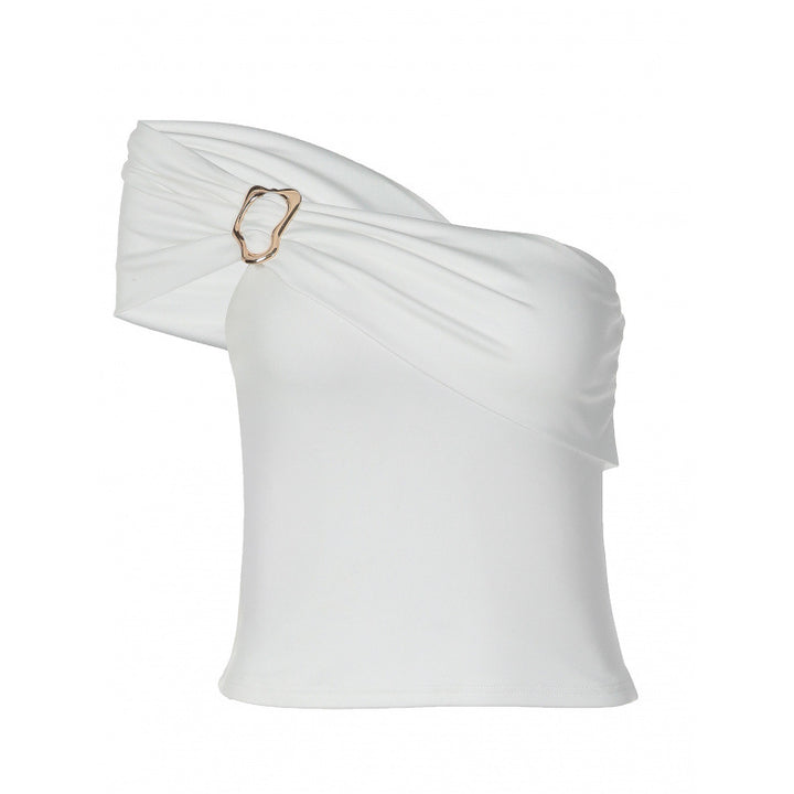 Damen Off-Shoulder Top mit dekorativem Schnallen-Detail Drune